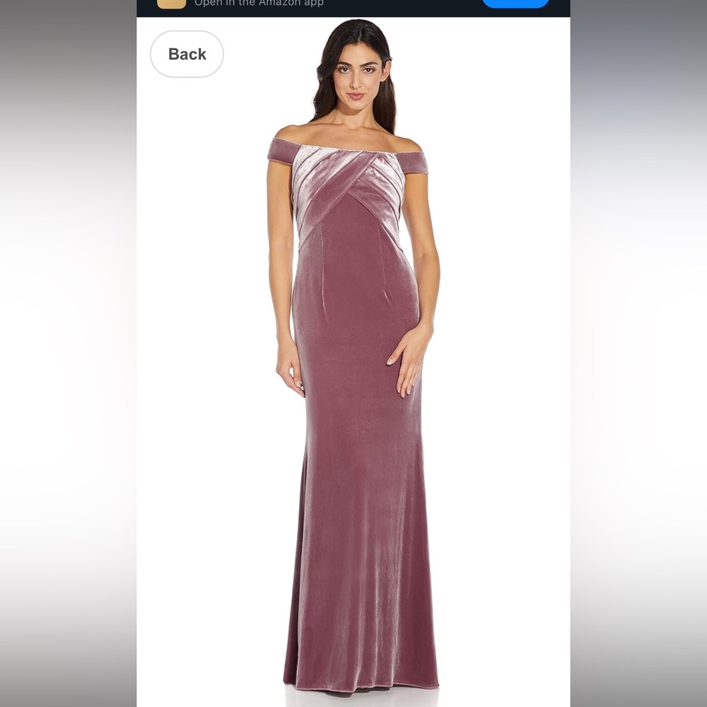 Adrianna Papell Dusty Mauve Velvet Off-Shoulder Evening Gown